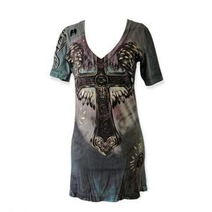 REMETEE Cross and Angel Wings Tunic Tee